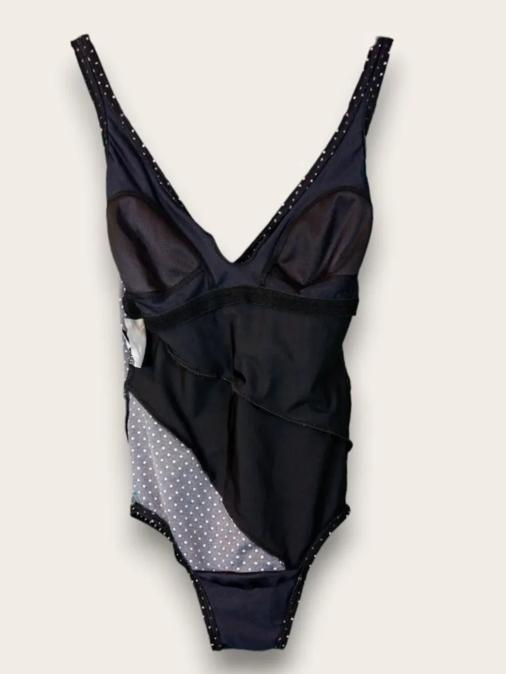 Miraclesuit Polka Dot One Piece Swimsuit V-Neck Slimming Sz S